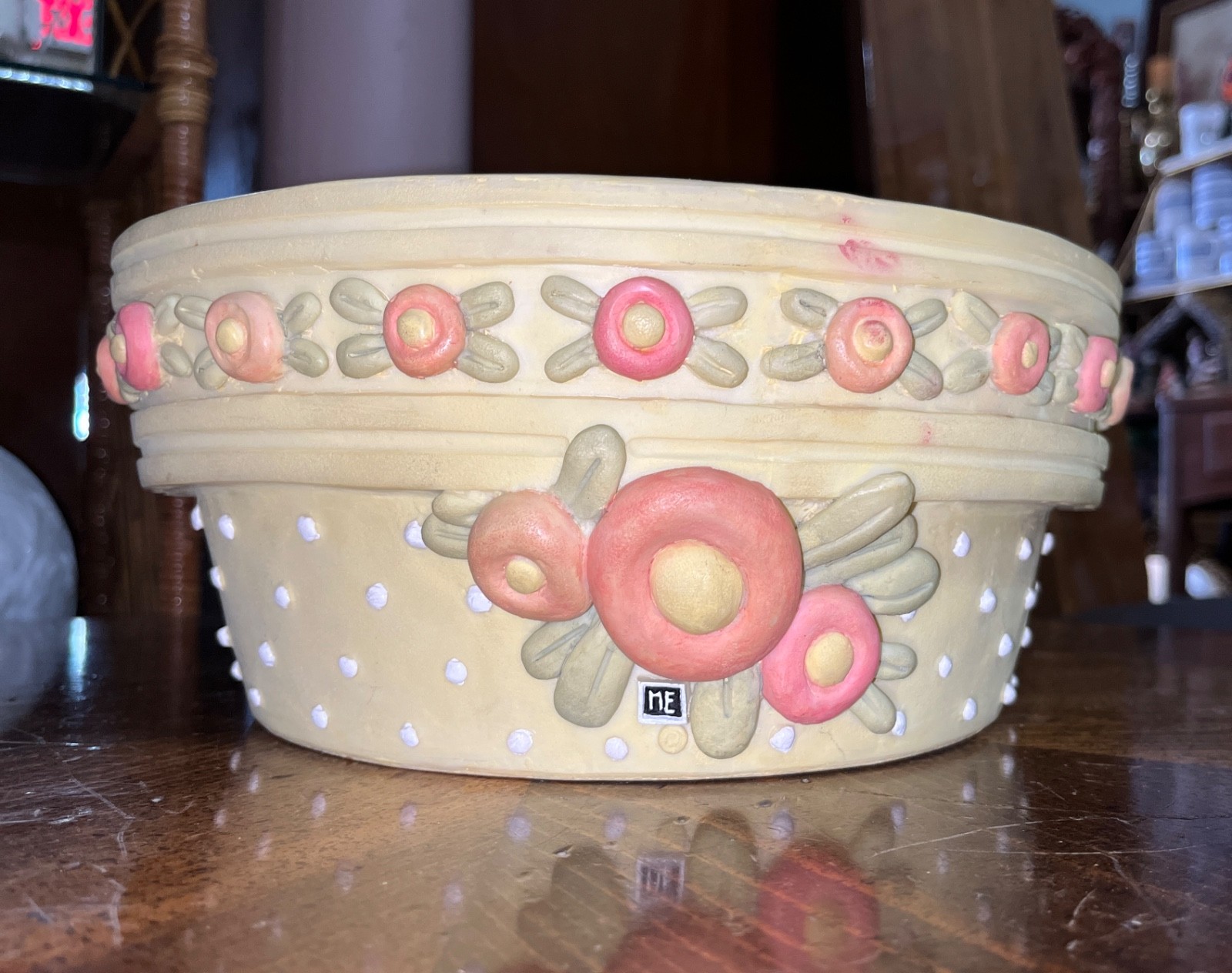 1998 Mary Engelbreit Rare Lrg Planter Bulb Pot Fried Egg Flowers Retired 10-3/4\