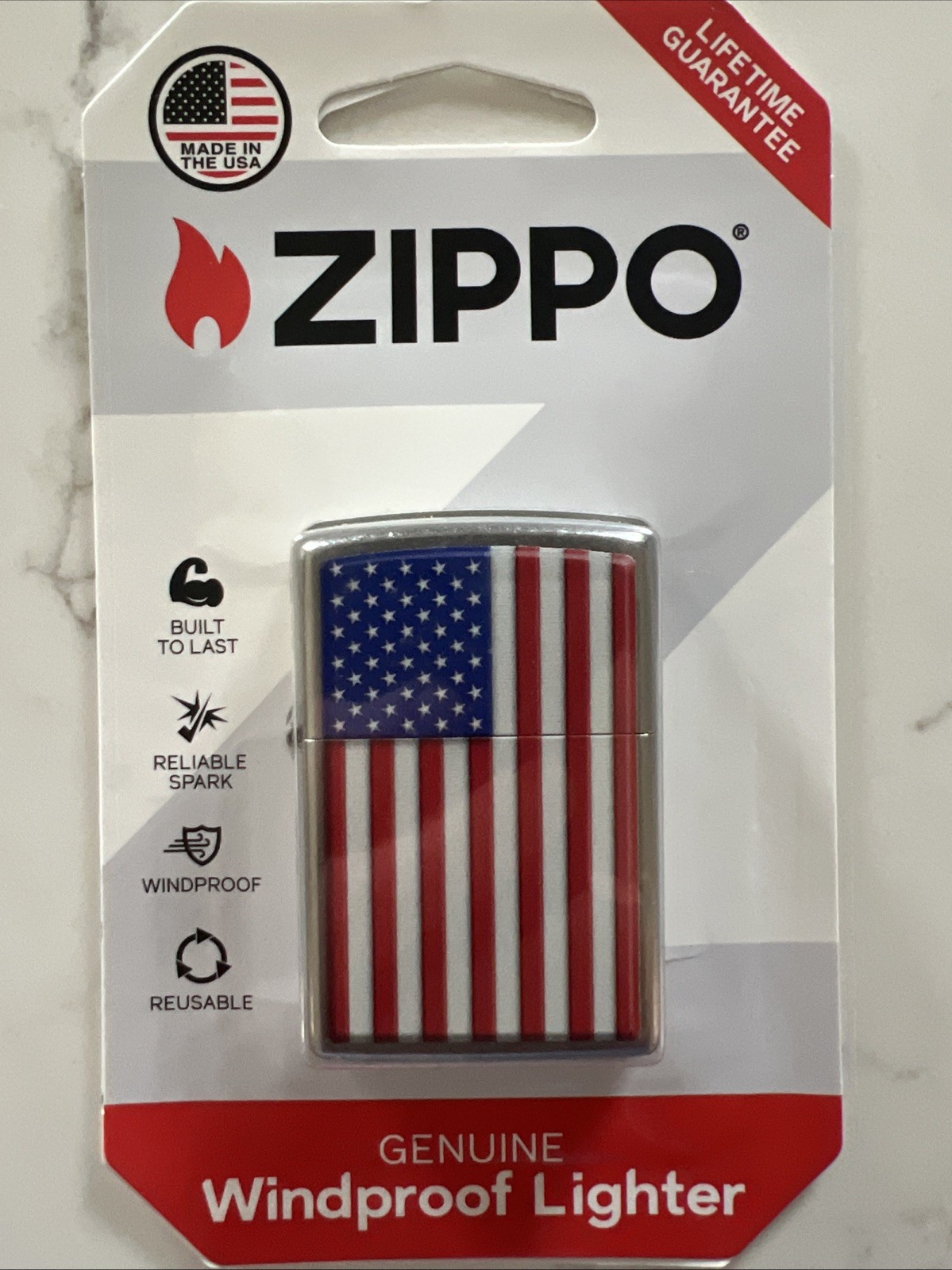 American Flag Zippo Lighter Patriotic Stars & Stripes USA Polished Chrome 29729