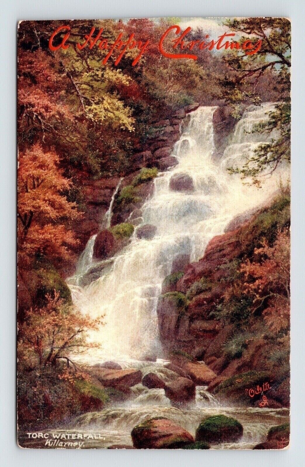 Happy Christmas Torc Waterfall Forest Fall Autumn Muckross Abbey UNP Postcard