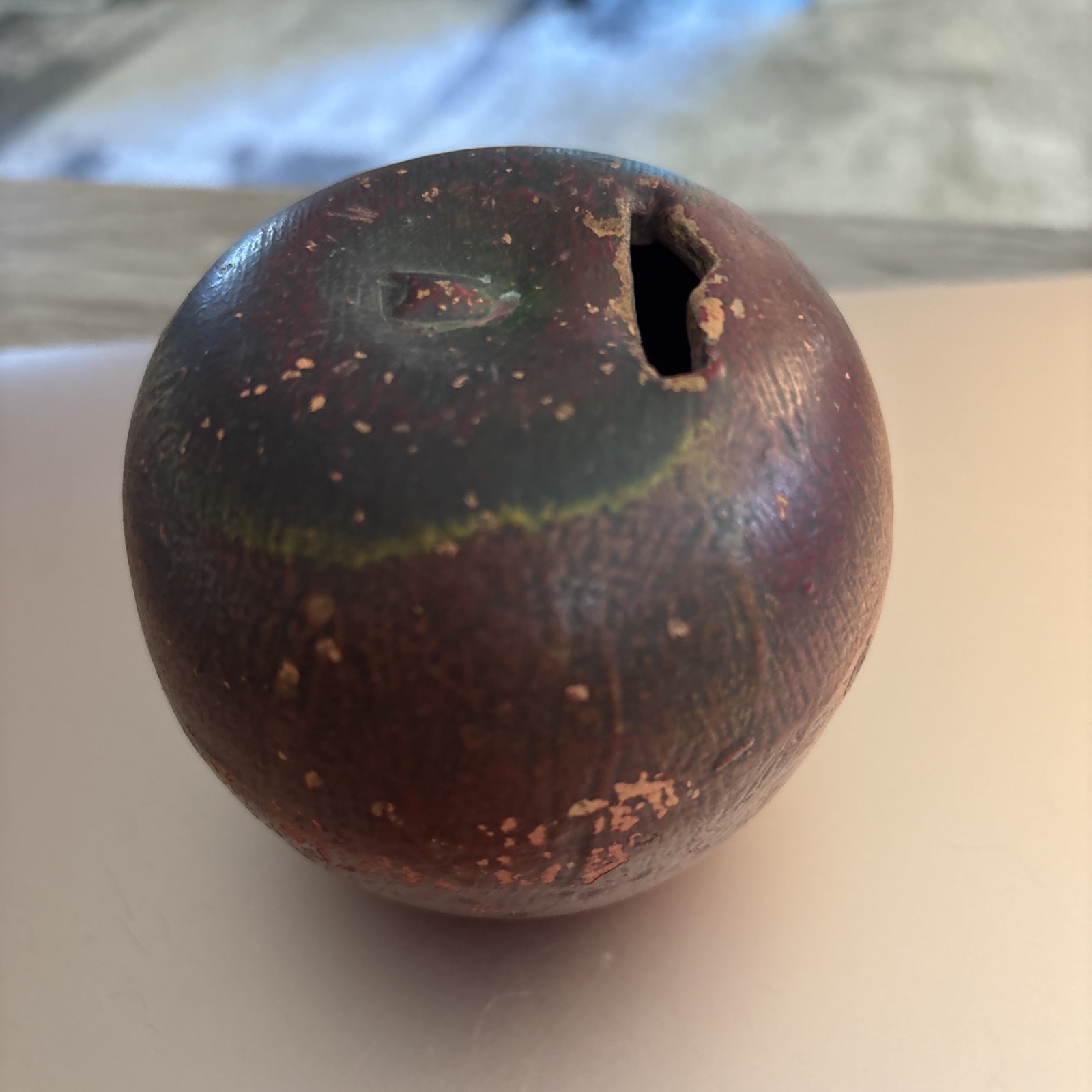 Rare 1870s EARLY REDWARE POTTERY APPLE COIN BANK