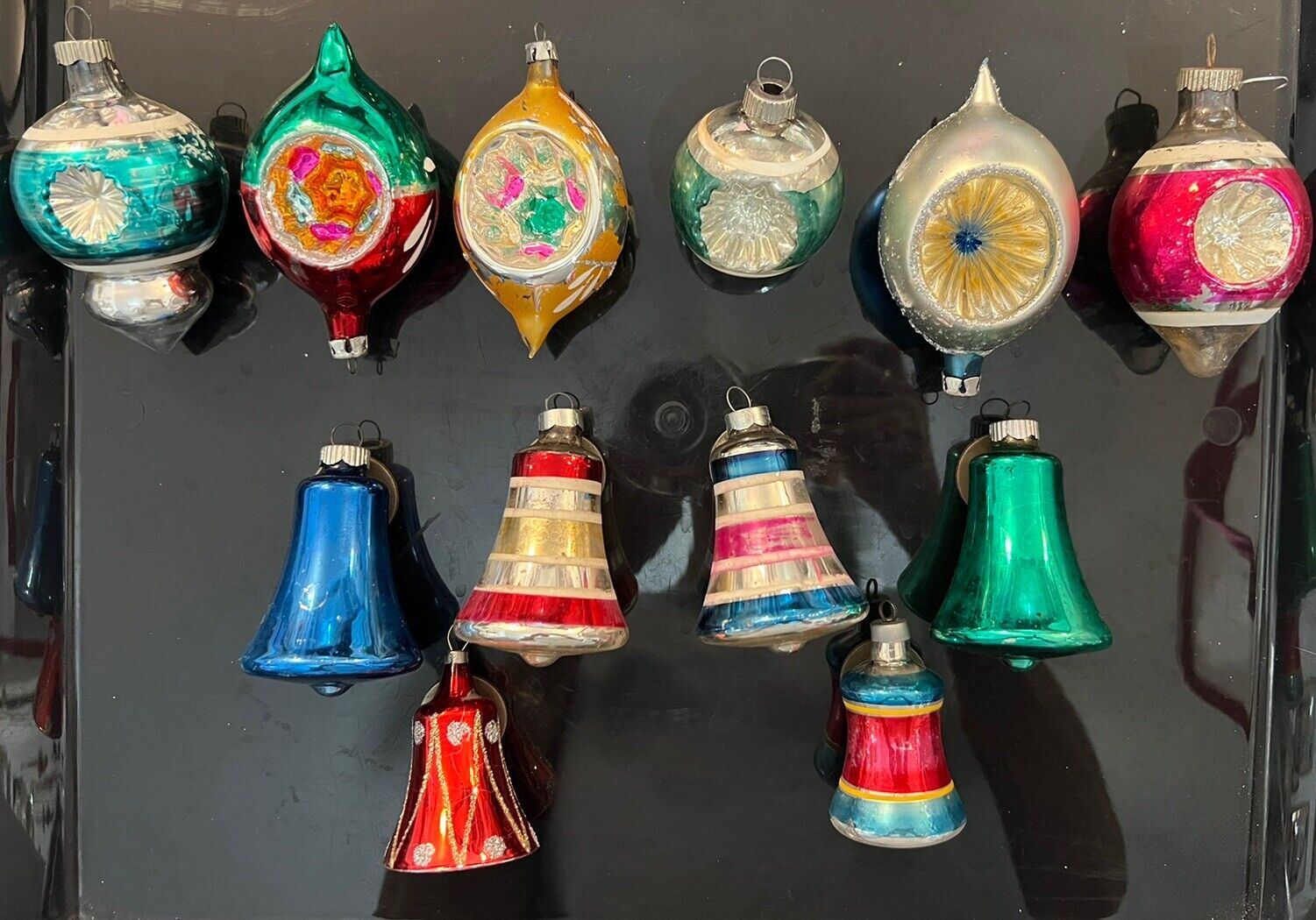 Vintage Shiny Brite Poland USA Indent & Bell Christmas Ornaments 12 Ornaments