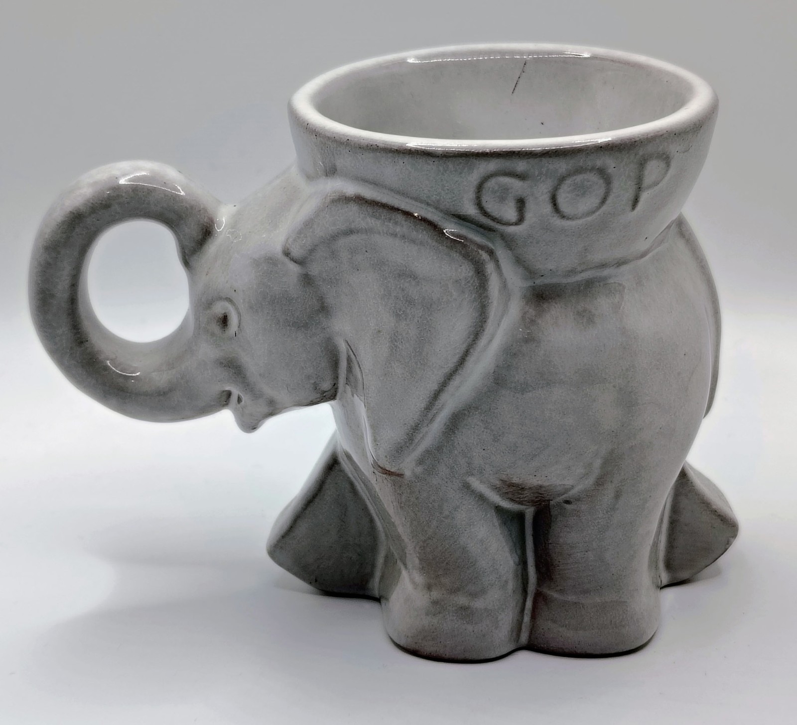 1968 Frankoma Republican GOP Elephant Political Mug - Lt. Grey - 1st GOP Mug