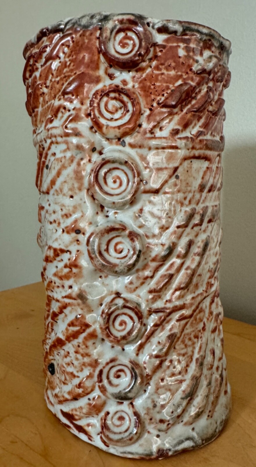 Vintage Glazed Stoneware Ceramic Studio Pottery Vase Textured Signed Modern Art