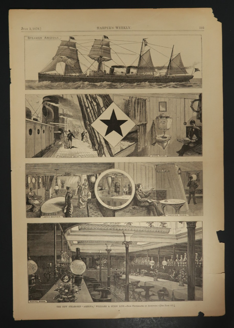 Harper's Weekly 1879 Magazine Engraving New Steamship Arizona Guion Line