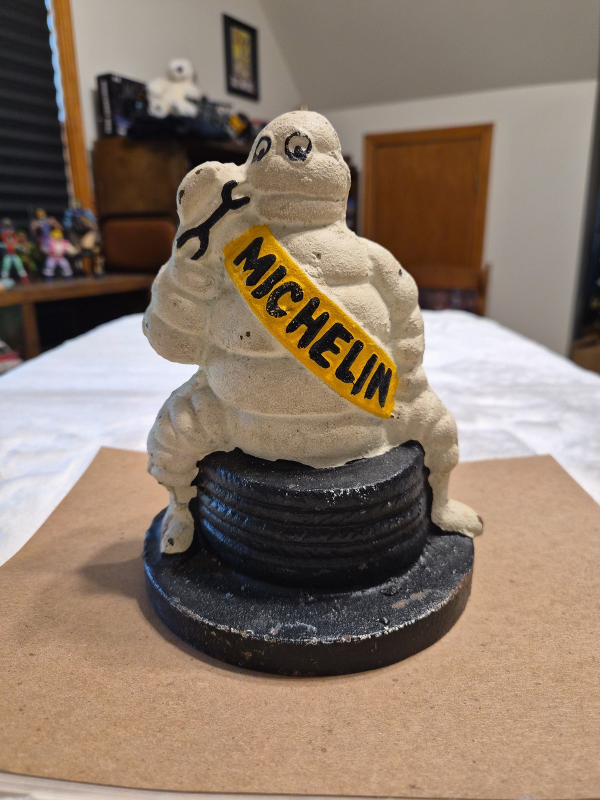 Vintage Michelin Man Cast Iron Bank Figurine Bibendum Advertising Tire Wrench
