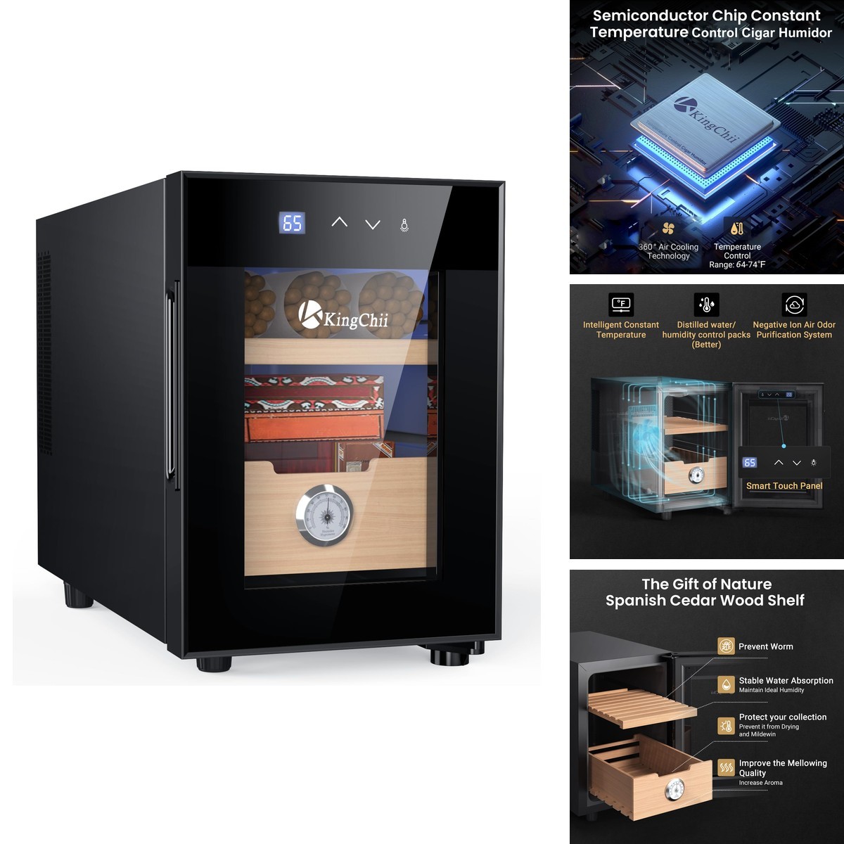 KingChii XJG-16C 16L Electric Cigar Humidor 100 Capacity 2 Layers Spanish Cedar KingChii XJG-16C 16L Electric Cigar Humidor 100 Capacity 2 Layers Spanish Cedar