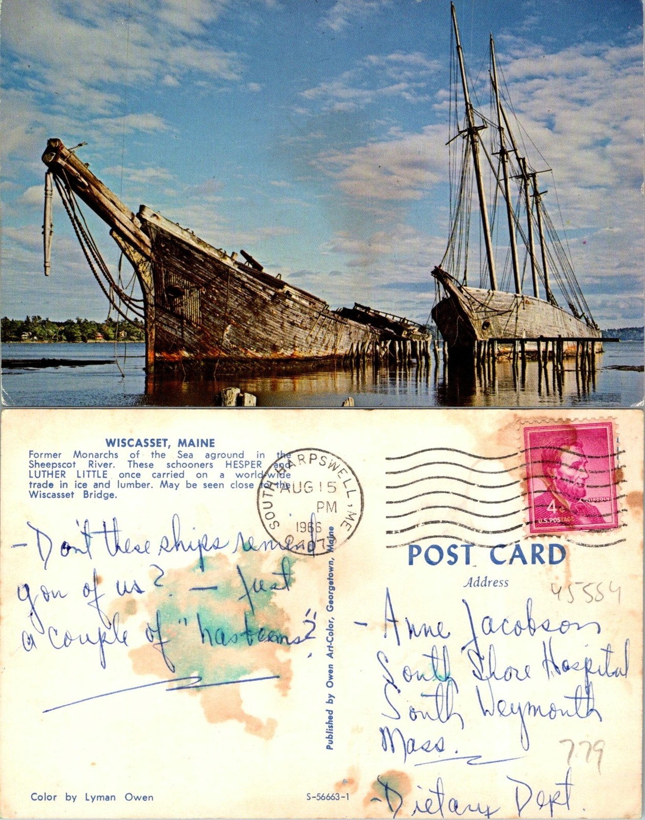 Wiscasset ME Sheepscot River Postcard Used (45584)