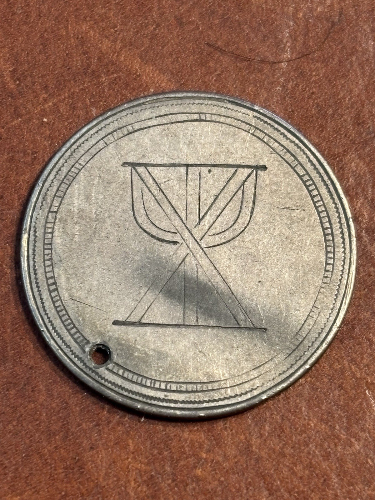 c1850s Chi Psi Fraternity Hand Engraved Silver Half Dollar Pin c1850s Chi Psi Fraternity Hand Engraved Silver Half Dollar Pin