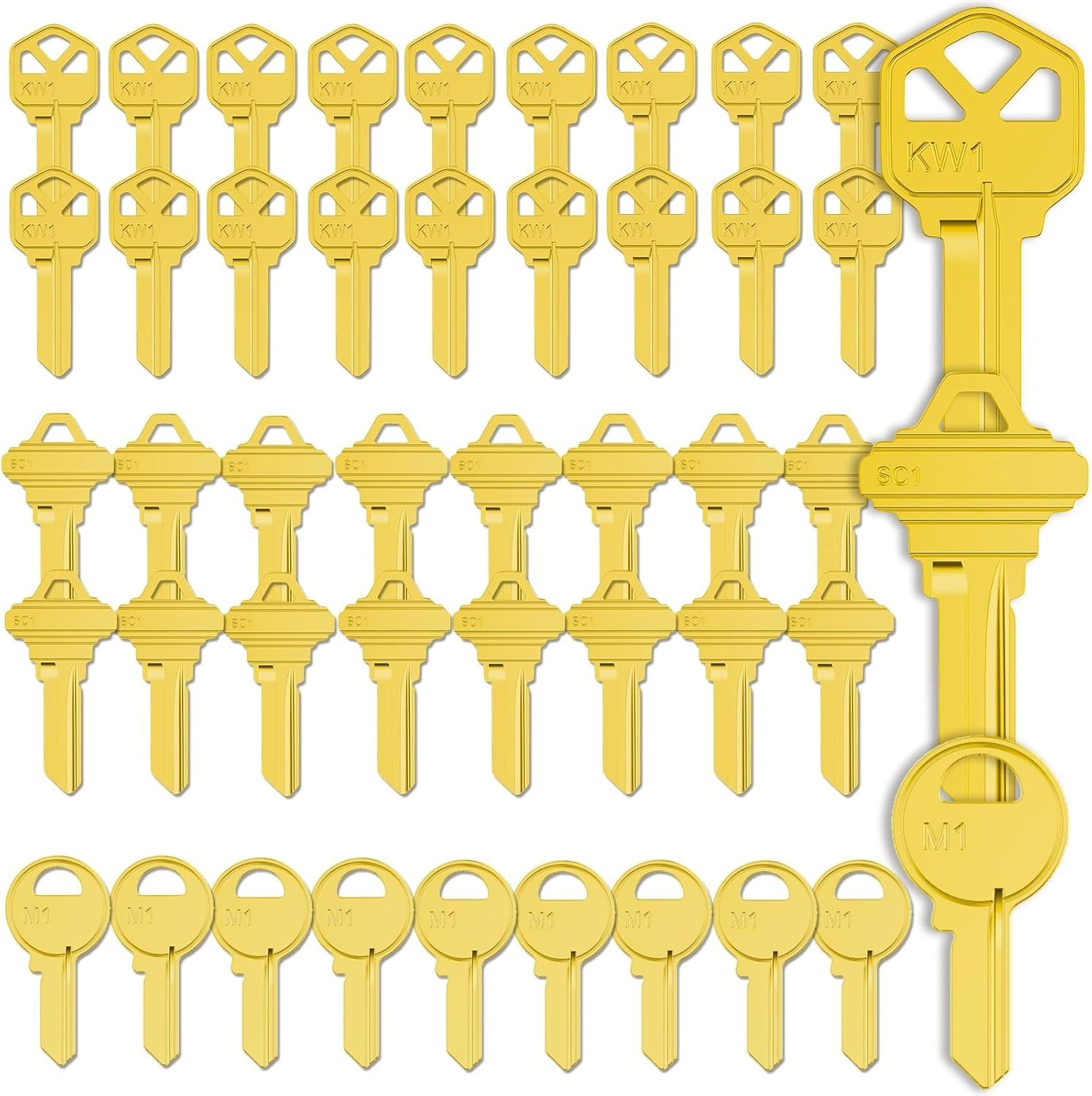 50 Pc Key Blank Assortment KW1 SC1 M1 Brass Uncut House Door Keys Locksmith 50 Pc Key Blank Assortment KW1 SC1 M1 Brass Uncut House Door Keys Locksmith
