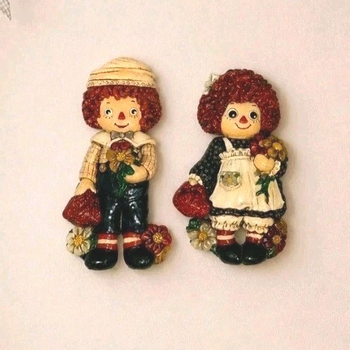Vintage Raggedy Ann & Andy Chalkware Wall Plaques 14” Mid-Century Wall Decor