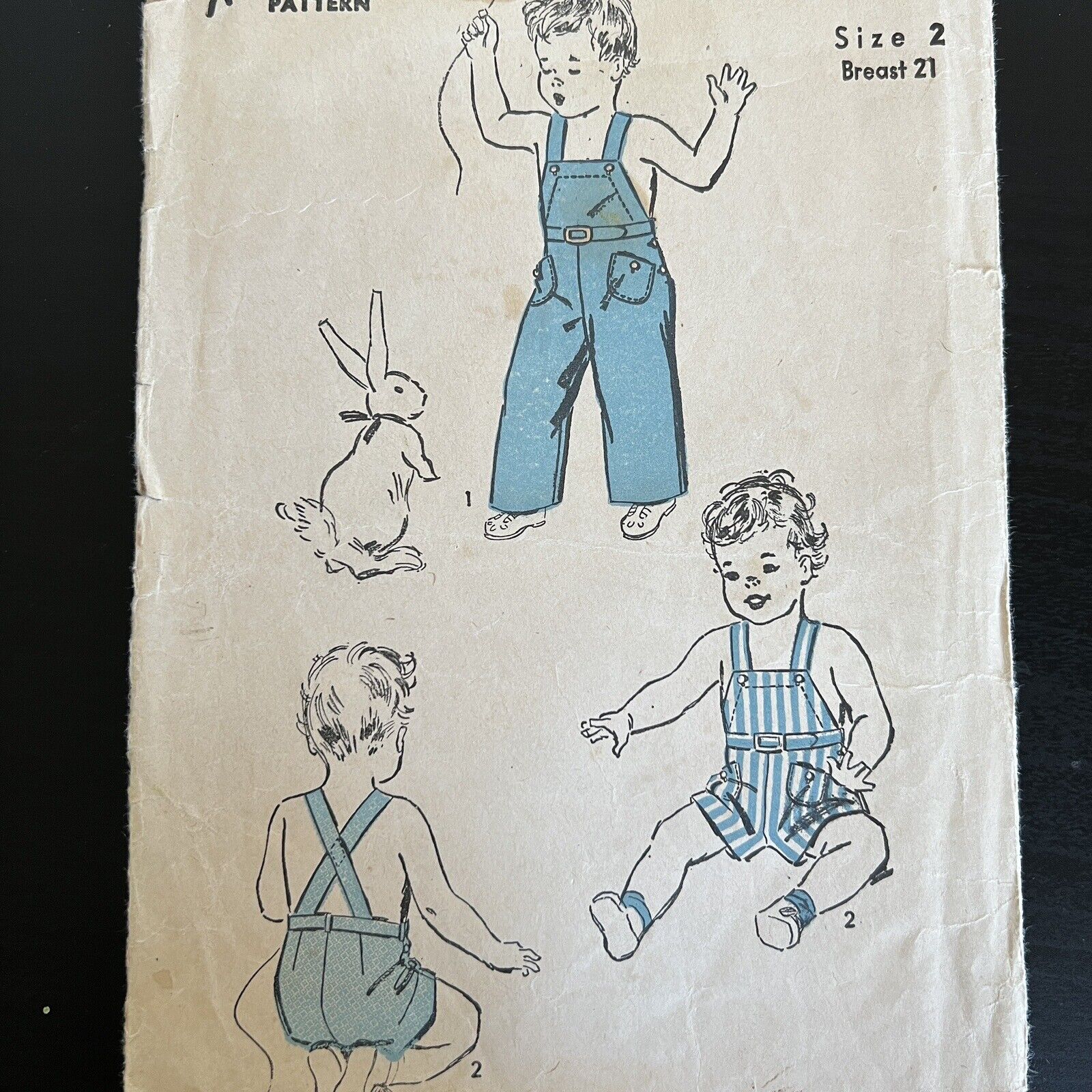 Vintage 1940s Advance 3269 Toddler Bib Overalls Two Lengths Sewing Pattern 2 CUT