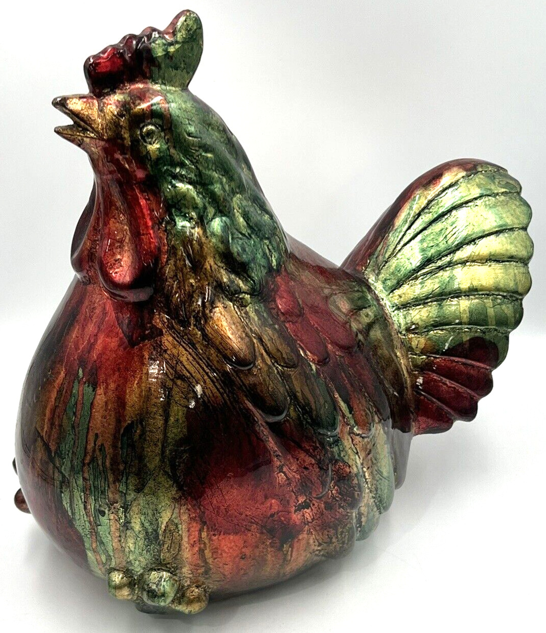 Large Ceramic Rooster Figurine Sculpture Hand Painted Art Pottery 12\