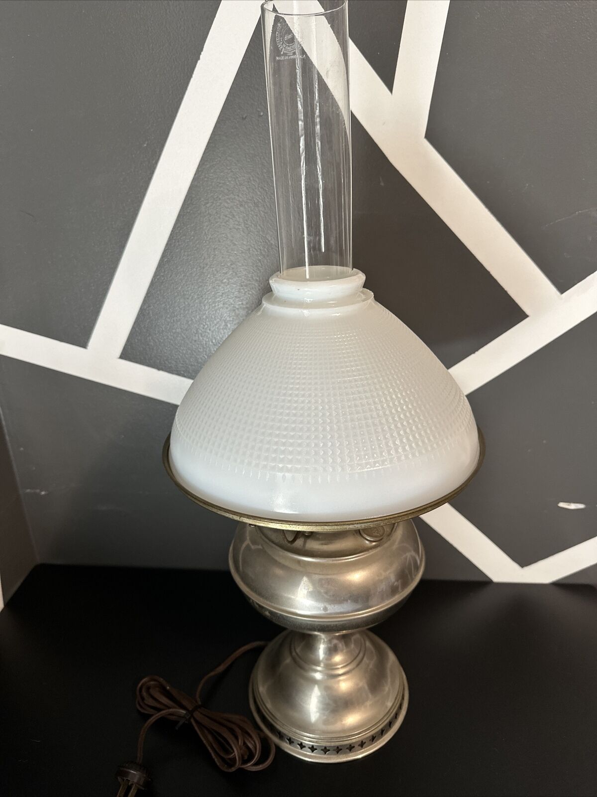 Antique Original Rayo Oil Lamp Electrified White Glass Shade With Bulb