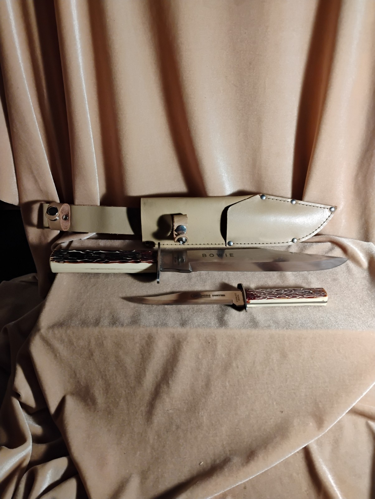 Bowie Knife 10 Inch Vintage With 5 Inch Compass Hunter Also Vtg. Both Made In...