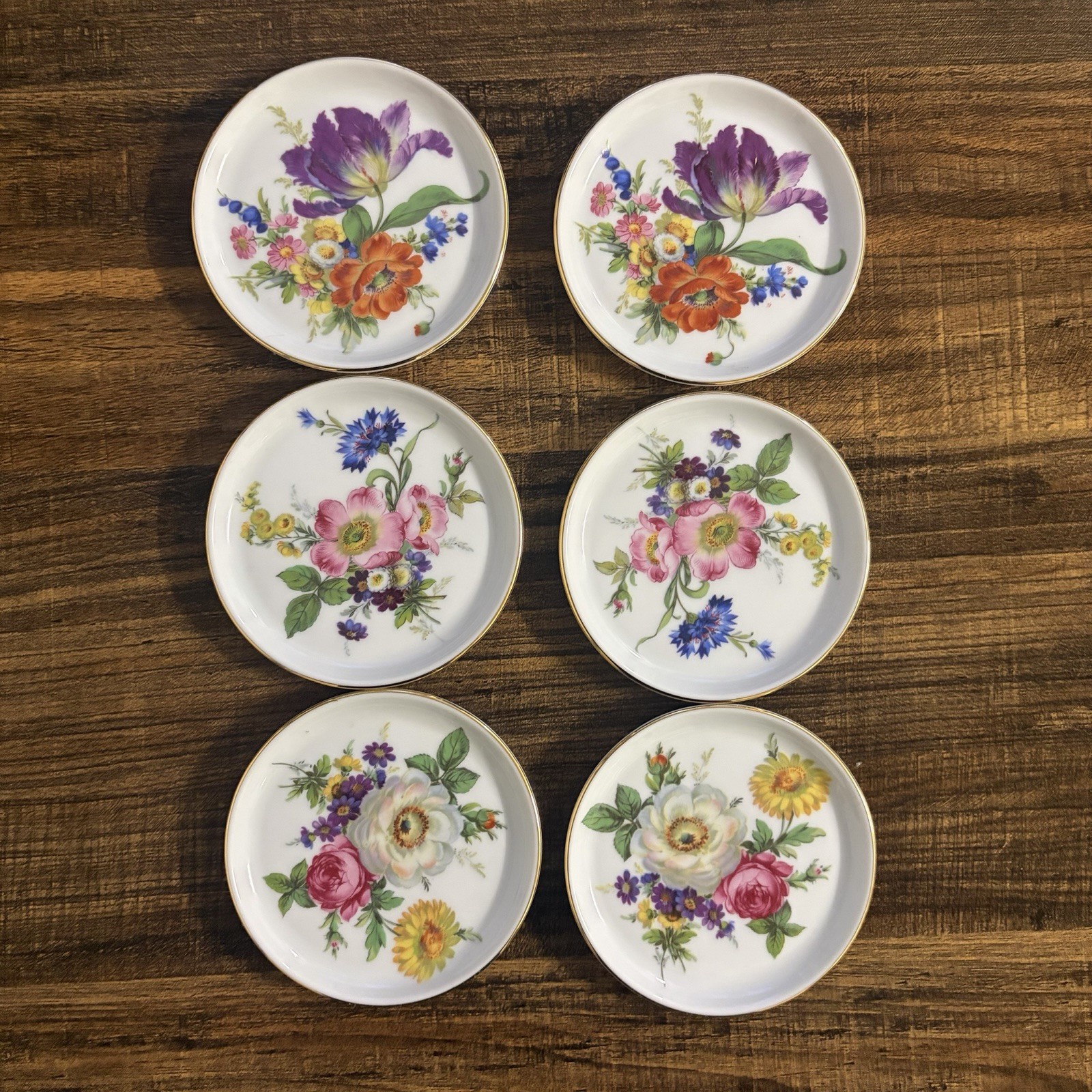Vintage Furstenberg Ancestral Dresden Floral Porcelain Coasters Germany Set of 6