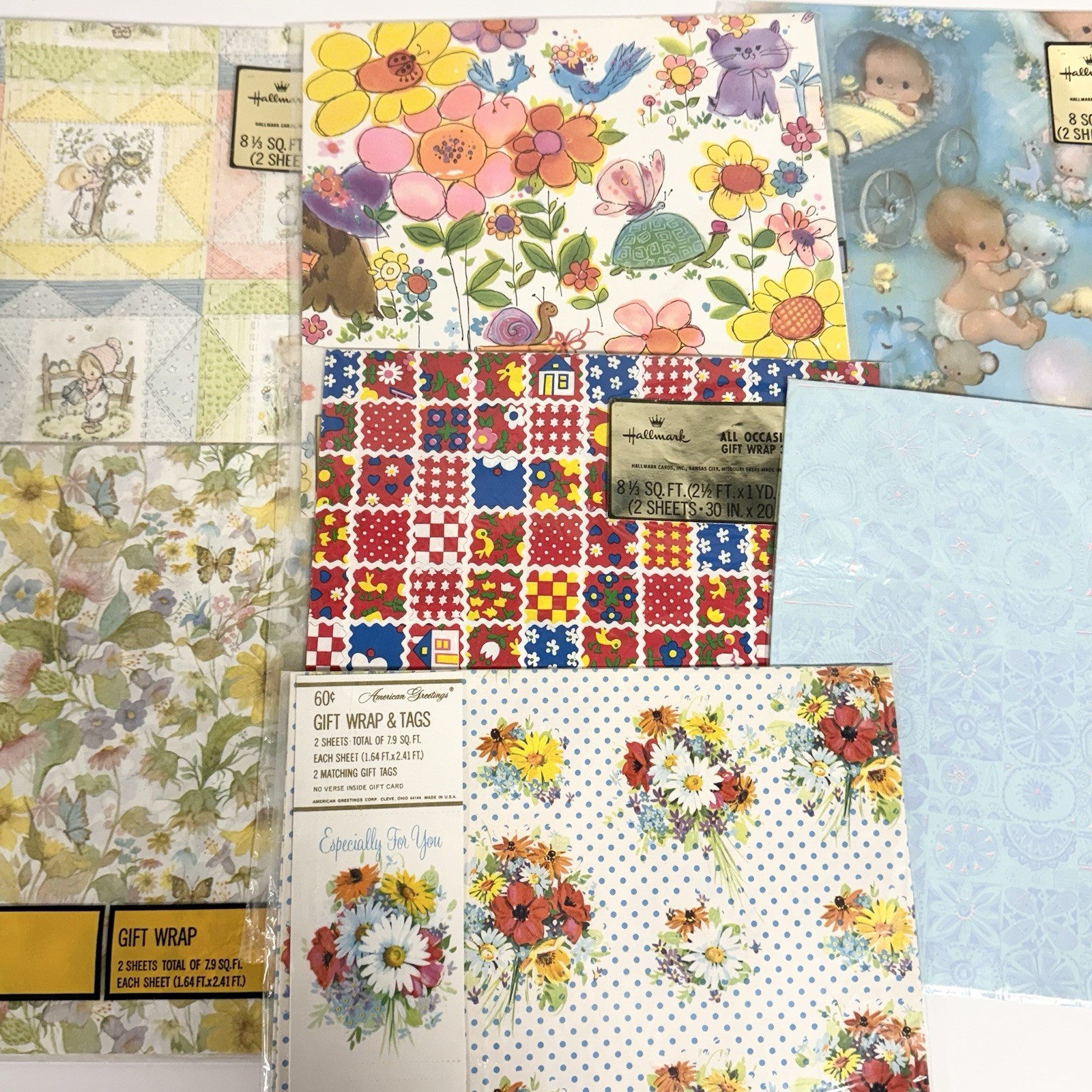 Vintage American Greetings Hallmark Gift Wrap Paper Lot Prettiest Prints