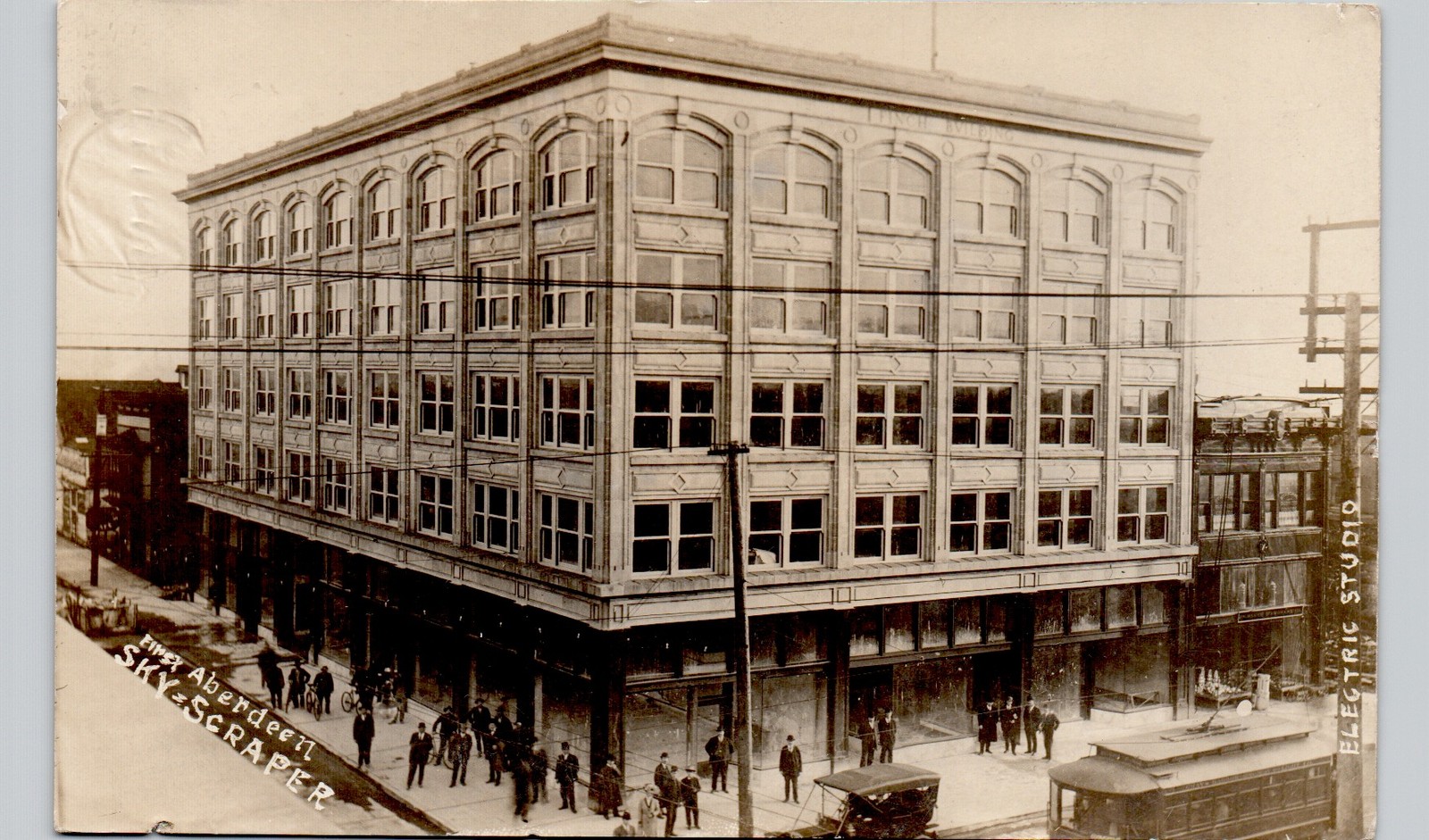 FINCH BUILDING aberdeen wa c1910 postcard washington real photo rppc street