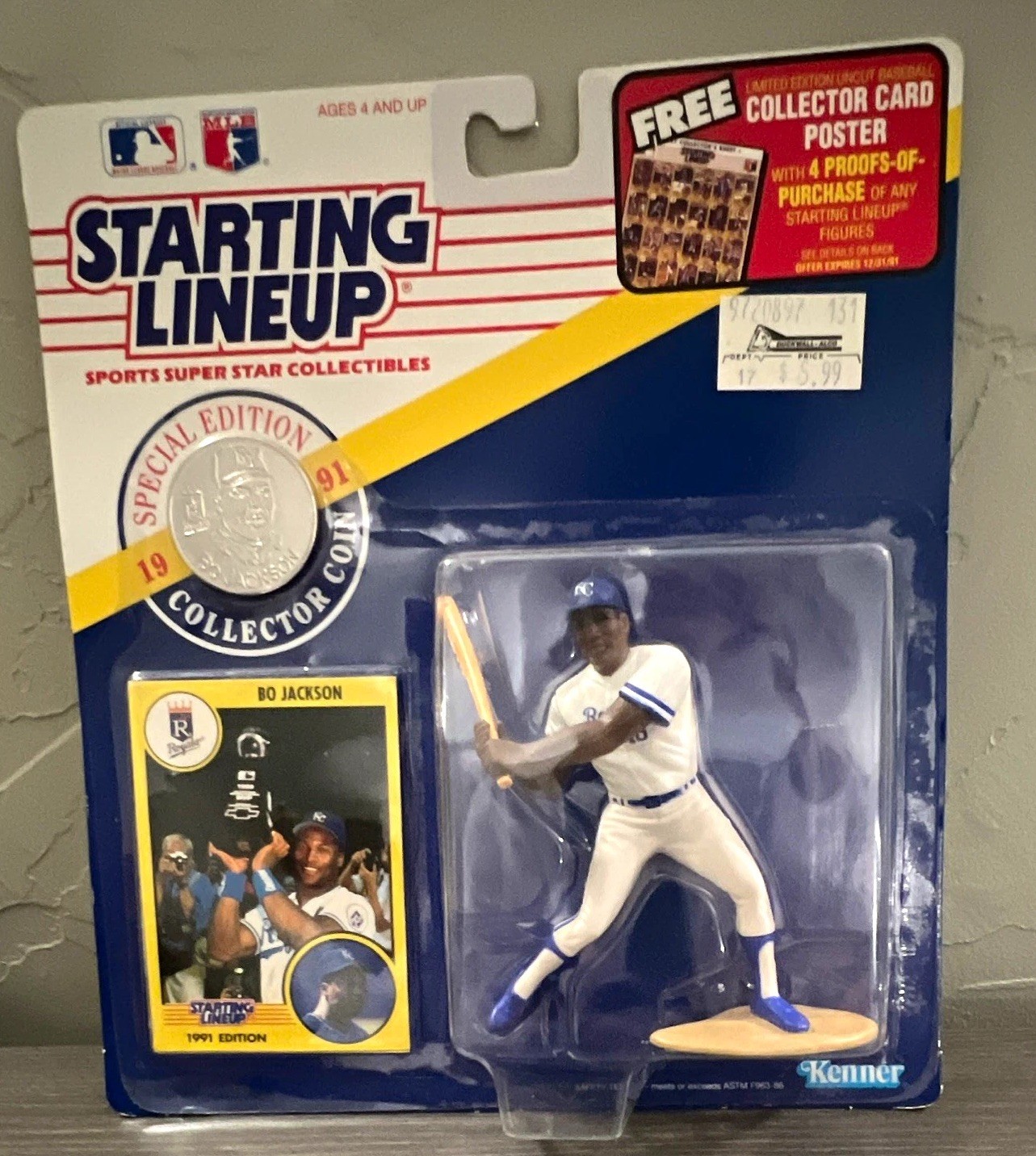 Kenner Starting Lineup Bo Jackson 1991 Special Edition MLB Figure Coin Card