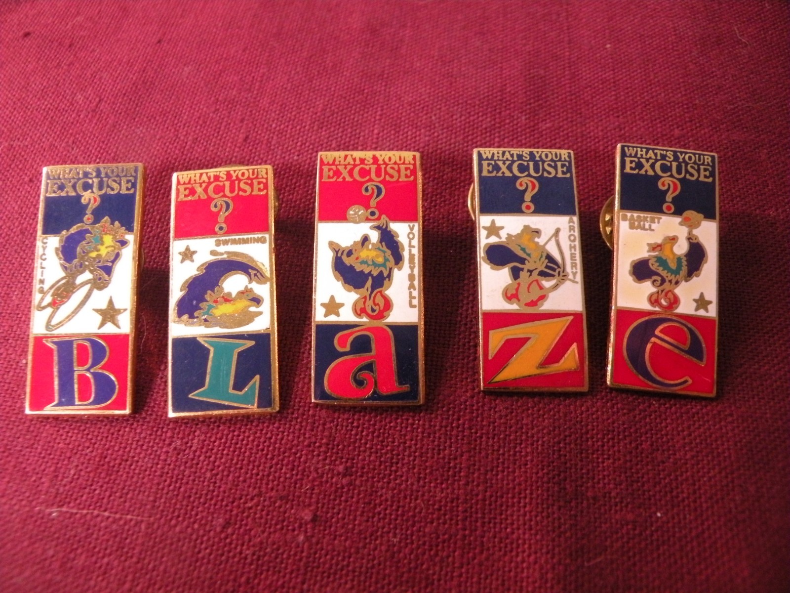 1996 ATLANTA PARALYMPIC GAMES MASCOT BLAZE PIN BADGE Letter Pins Full Set
