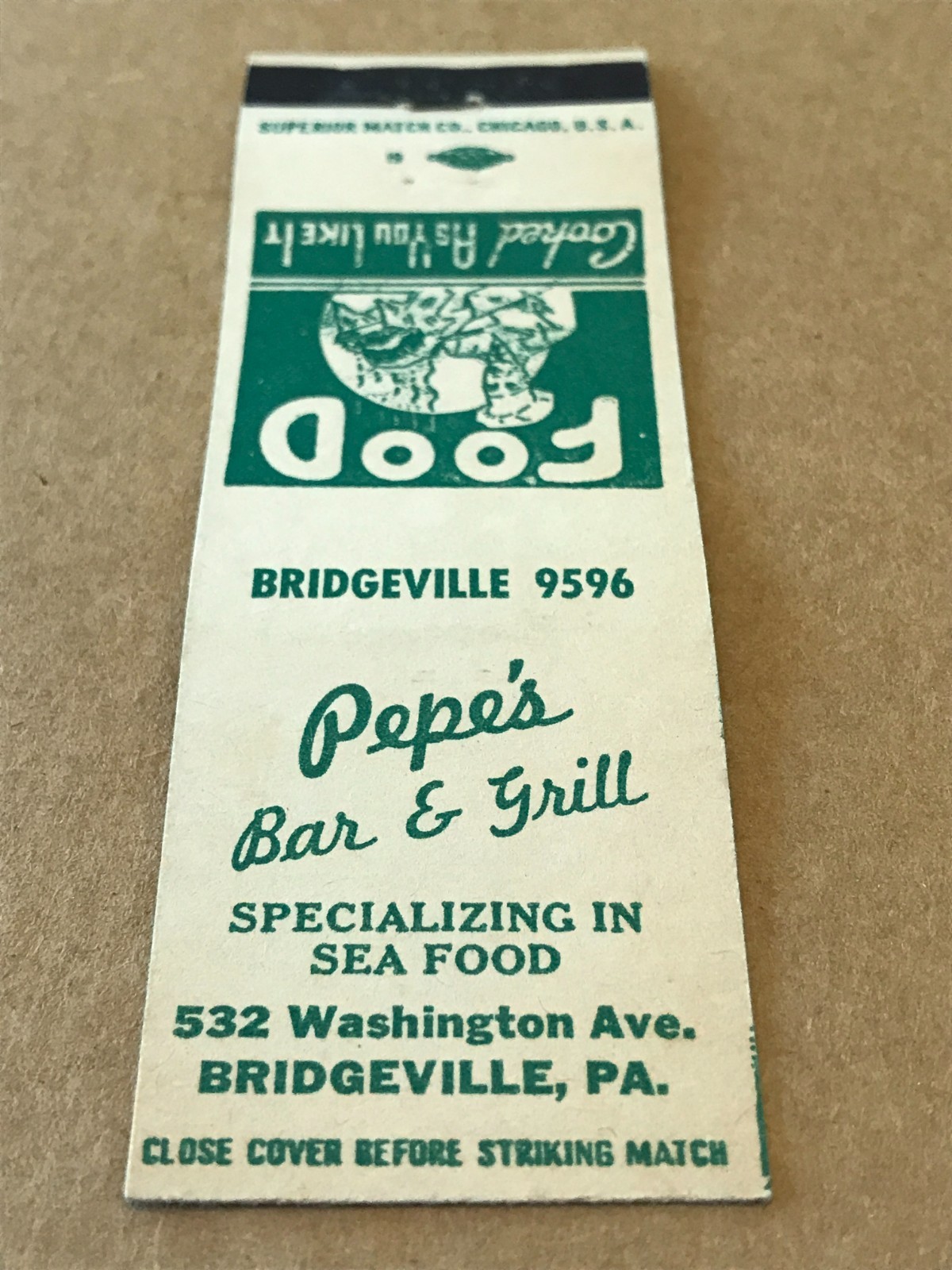 Vintage Pepe\'s Bar & Grill - Bridgeville, PA - Matchcover, Matchbook