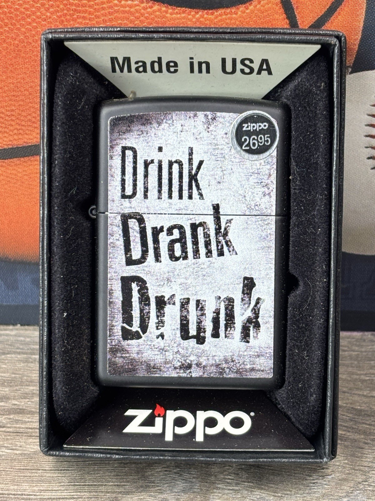 Zippo Lighter Drink Drank Drunk Design Matte Black 29618 NIB