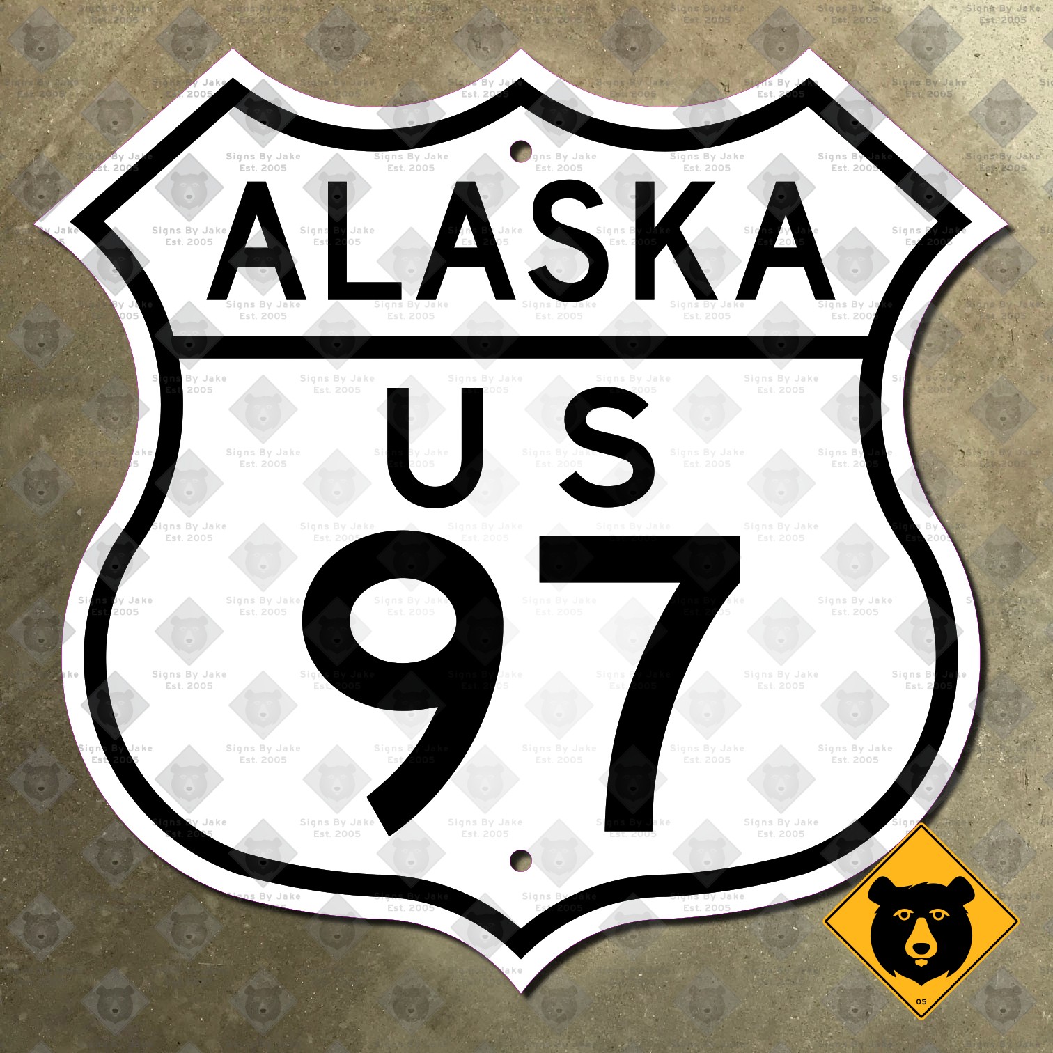 Alaska US route 97 highway marker road sign Alcan Fairbanks Delta Junction 16x16
