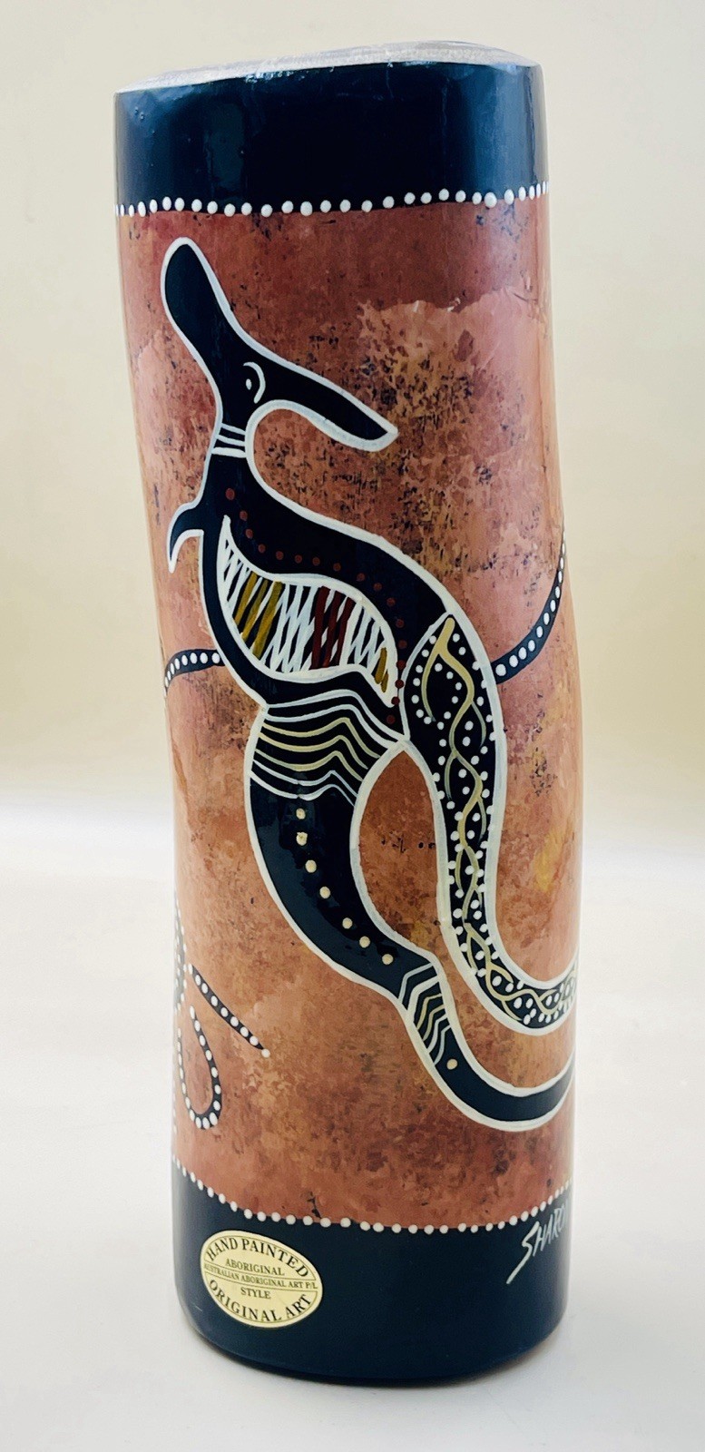 Aboriginal Kangaroo/Floral Handcrafted Decorative Wooden Art, Signed SHARON Aboriginal Kangaroo/Floral Handcrafted Decorative Wooden Art, Signed SHARON