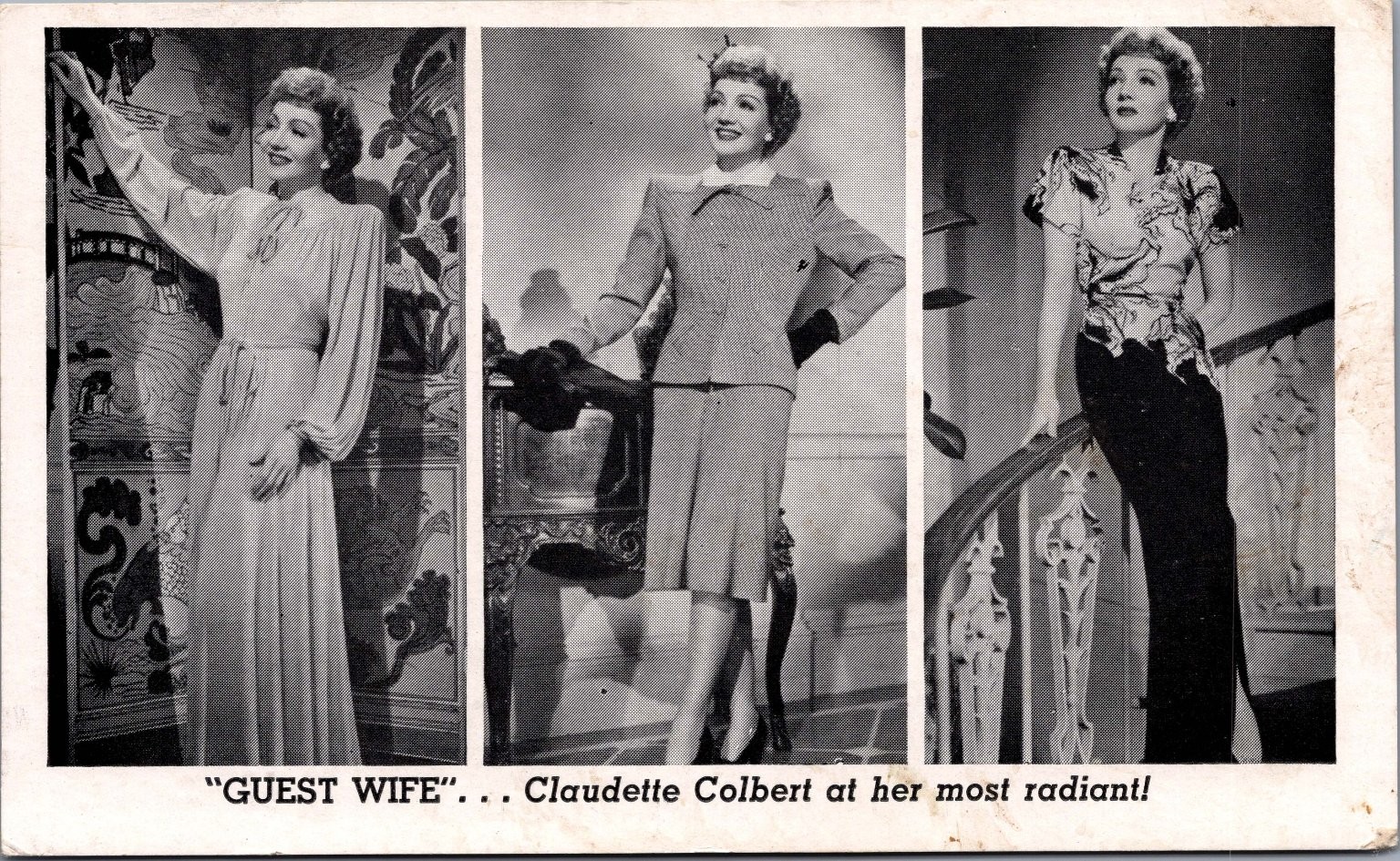 Claudette Colbert GUEST WIFE Movie Promo Postcard 1945 Hollywood Starlet