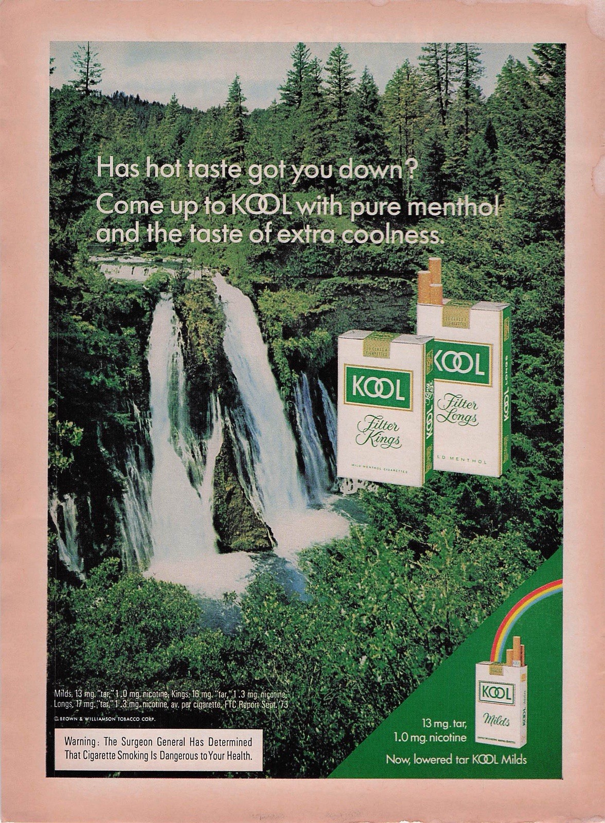 1975 Kool Cigarettes Vintage Print Ad/Poster  Man Cave Bar Art Decor Waterfall