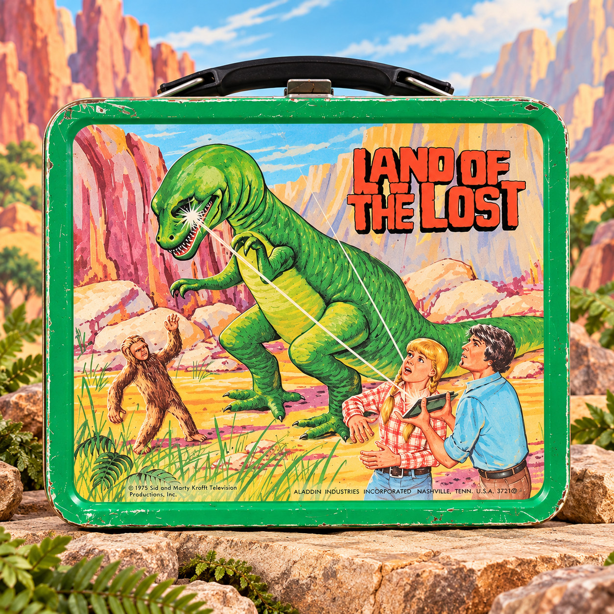 Vintage 1975 Land of the Lost Metal Lunch Box Aladdin Dinosaur Sid Marty Krofft