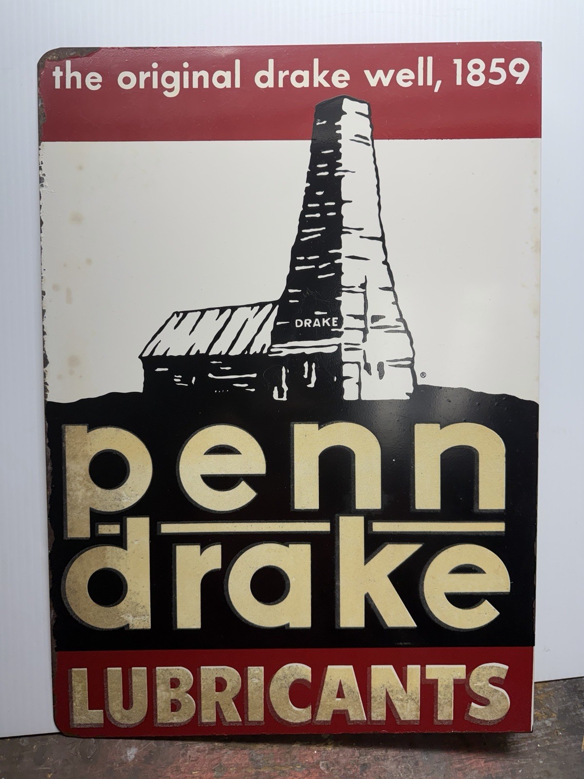 Vintage PENN DRAKE LUBRICANTS Motor Oil Flange Sign Original Rare Titusville Pa.