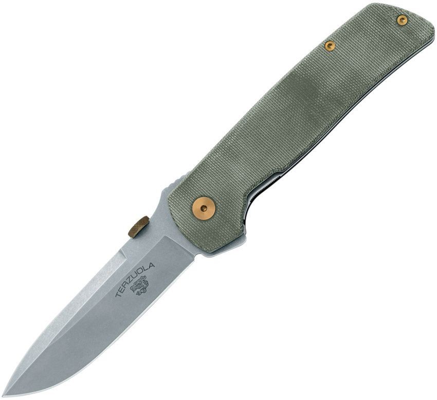 Fox ATCF Org Gangster Linerlock Folding Knife OD Green Canvas Micarta MagnaCut