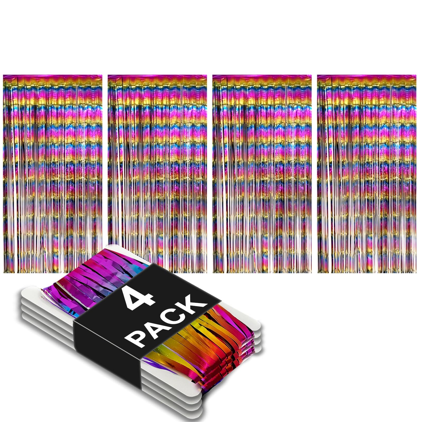 Allgala 4 Pack Rainbow Metallic Tinsel Photo Backdrop Curtain 3.3x6.6FT