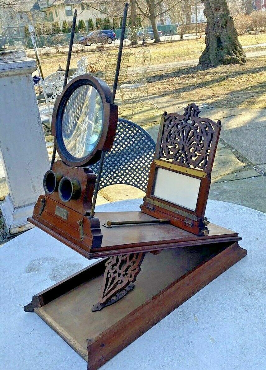 ANTIQUE VICTORIAN FOLDING ADJUSTABLE TABLE TOP STEREOPTICON STEREO CARD VIEWER