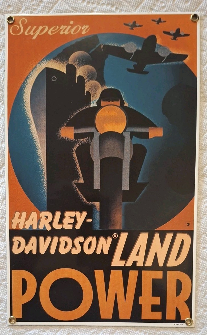 Porcelain Harley-Davidson Motorcycle Sign. WW2 Nostalgia Themed.