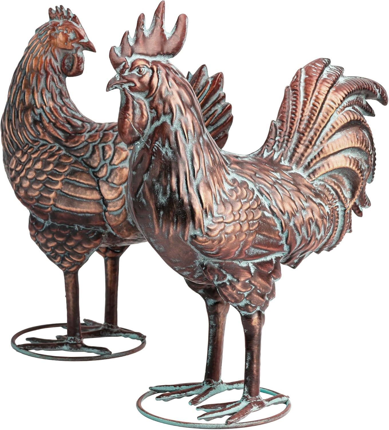 Metal Chicken Decor Outdoor Rooster & Hen Statues Garden Art Gifts