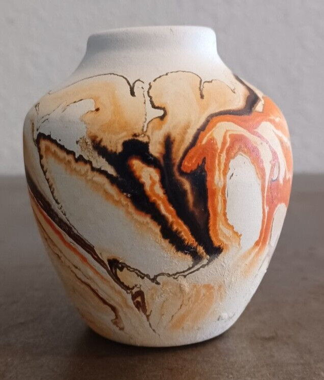 Nemadji Clay Pottery Vase Different Shades Of Orange & Brown 3.2\