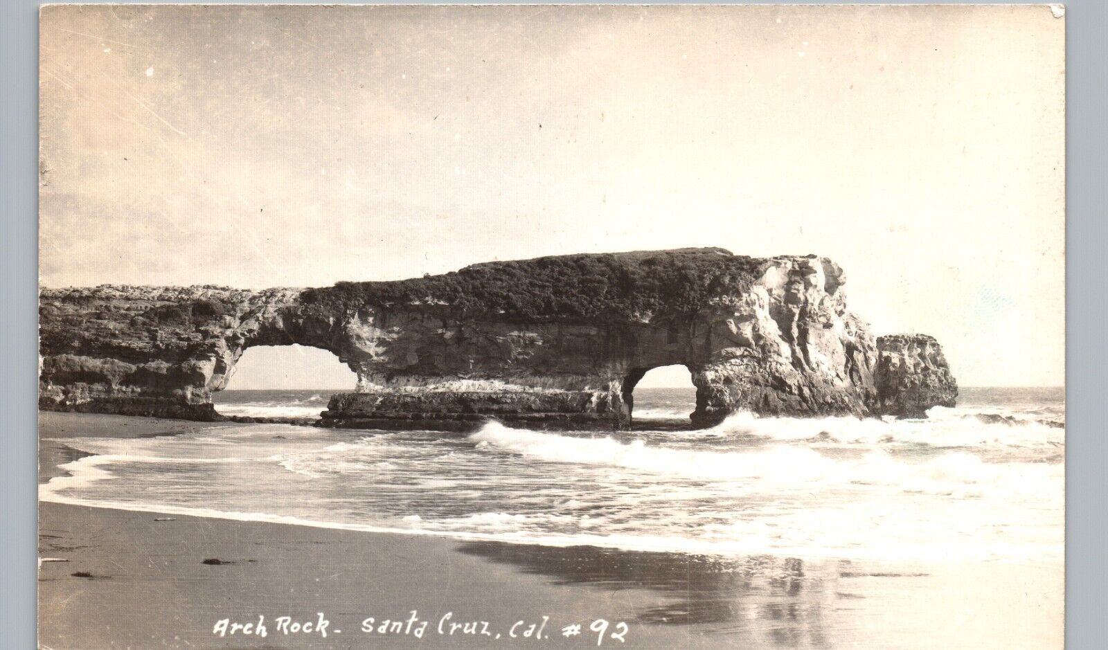 ARCH ROCK santa cruz ca real photo postcard rppc california beach wave shore