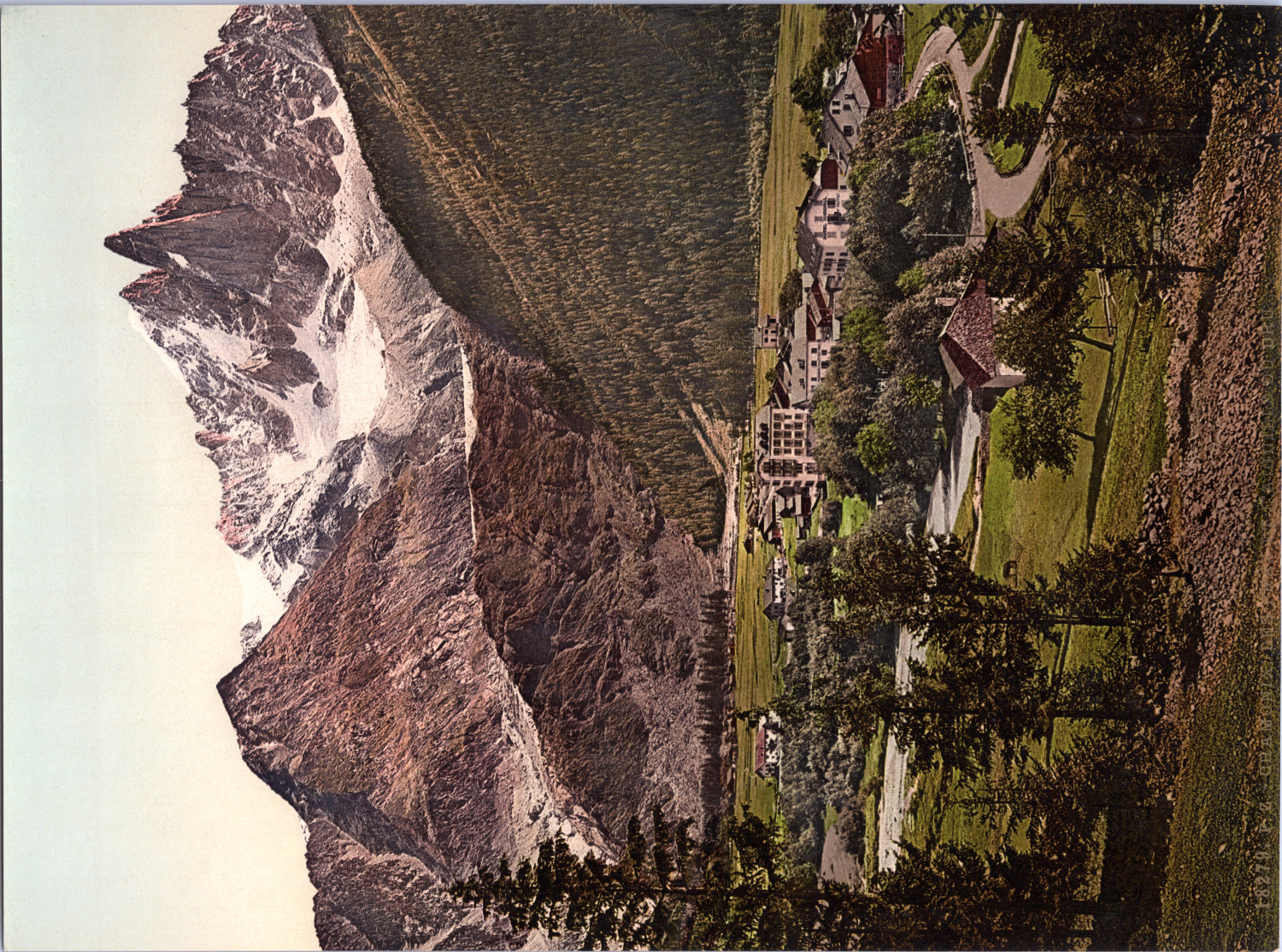 France, Chamonix Valley. Les Praz et l’Aiguille du Dru.  vintage print phot
