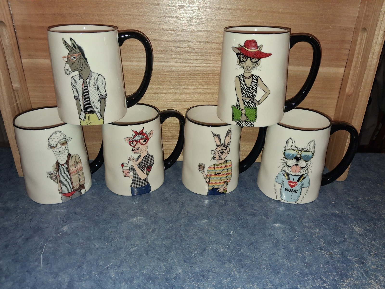 Signature Housewares Hipster Animal Mugs 17.5oz Stoneware Set Of 6-Brand New Signature Housewares Hipster Animal Mugs 17.5oz Stoneware Set Of 6-Brand New