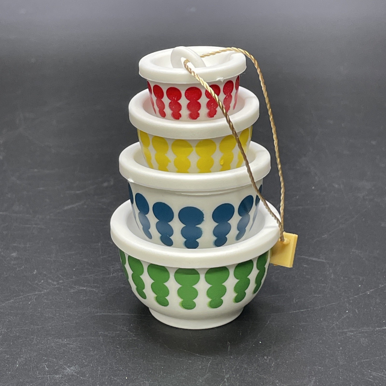 VTG Pyrex Inspired Xmas Ornament Plastic Nesting Mixing Bowl Set Retro Polka Dot