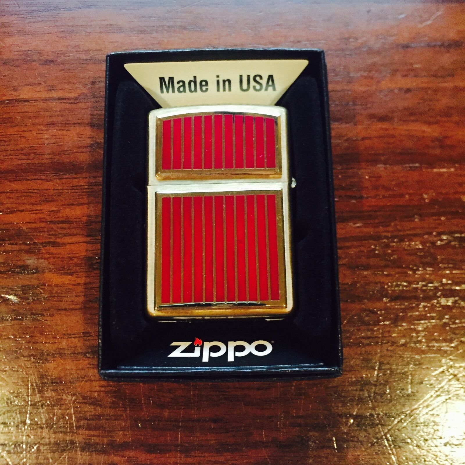 Zippo Lighter Red And Gold Double Emblem 1994 Design Collectible .
