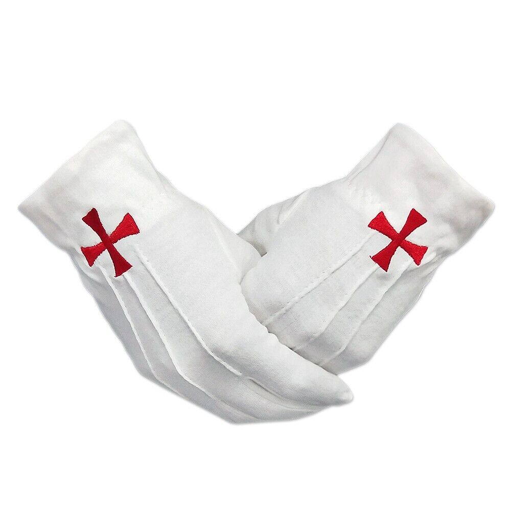 Masonic Knights Templar Cotton Gloves Red Cross Freemasonry Regalia Accessroy