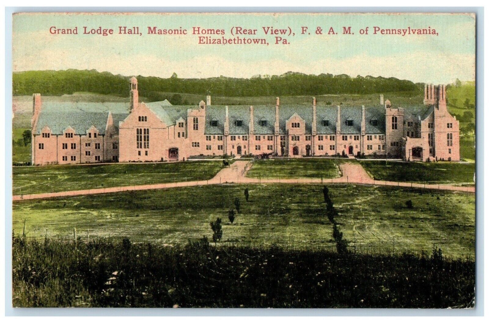 1916 Grand Lodge Hall Masonic Homes Elizabethtown Pennsylvania Vintage Postcard