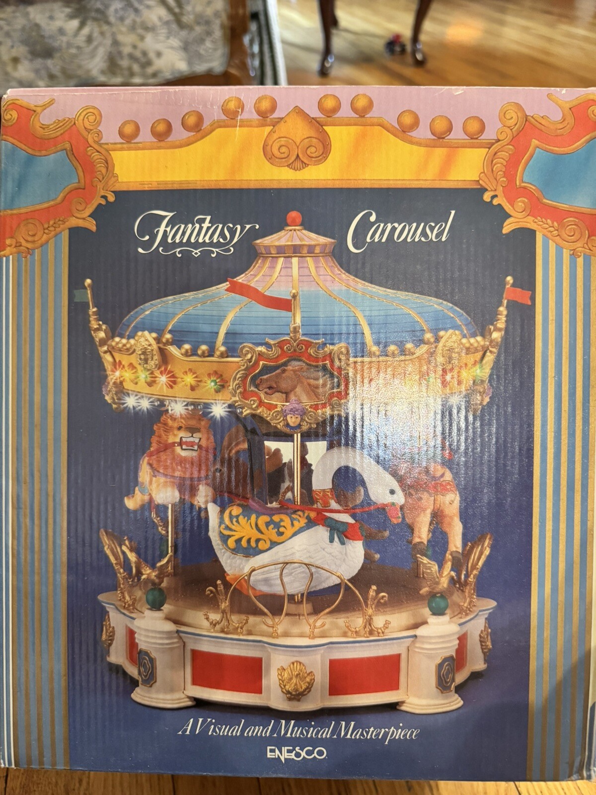 1986 Enesco Fantasy Carousel Revolving Musical Songs In Box - 550973