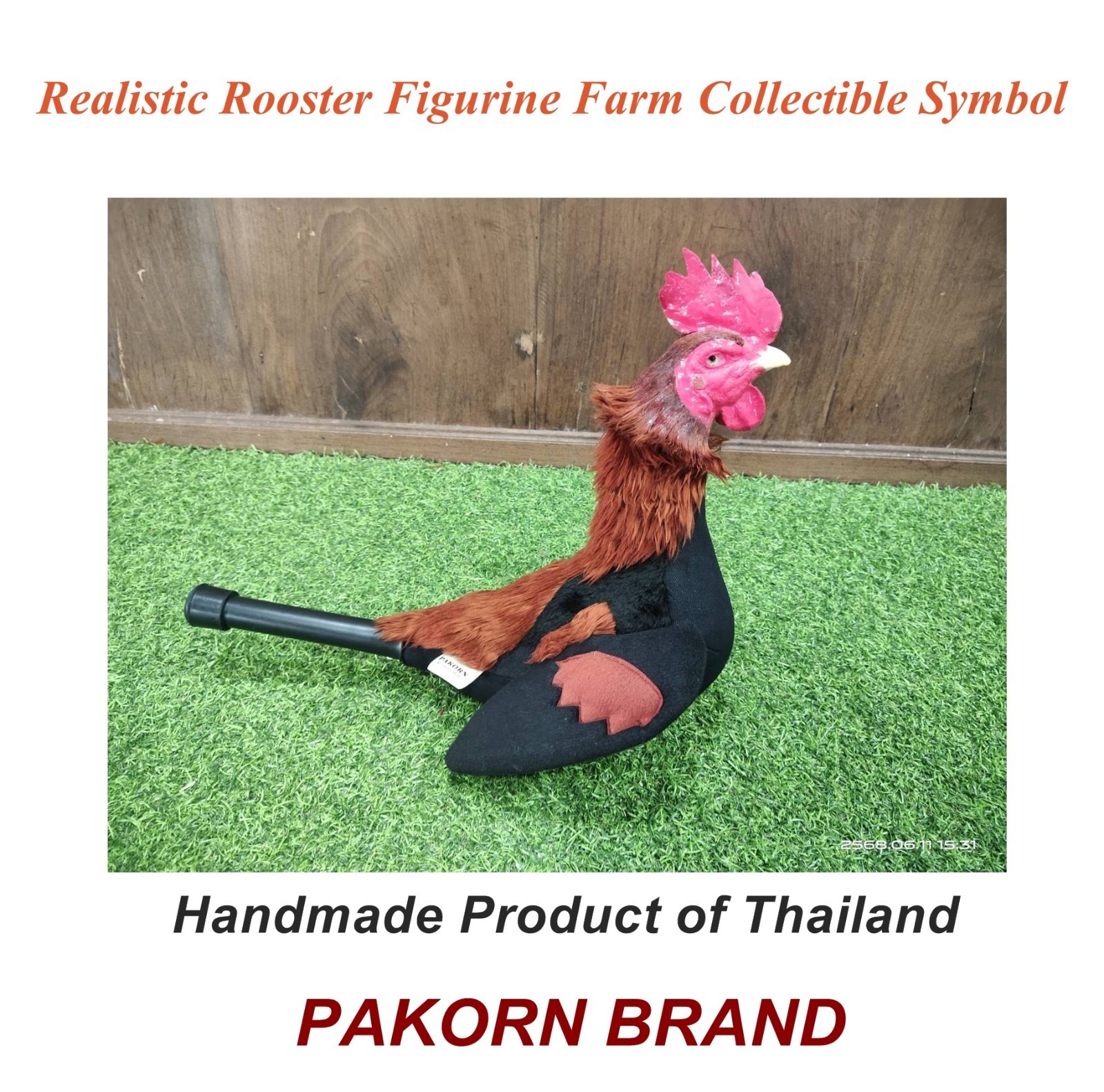 Rooster Figure with Handle Realistic Chicken Tough Durable Silicone Head Symbol