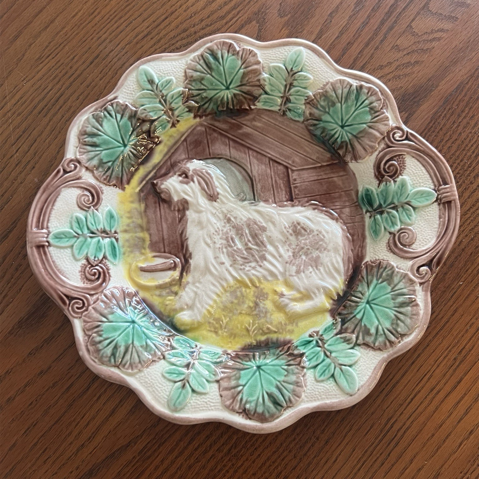 Antique Majolica Sheep Dog House Plate 11