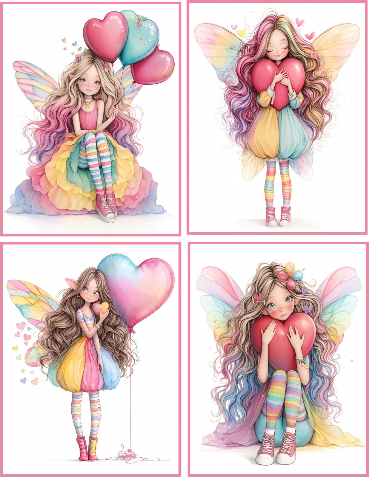 8 Quirky Girl Valentine Fantasy blank glossy fold out card with envelopes
