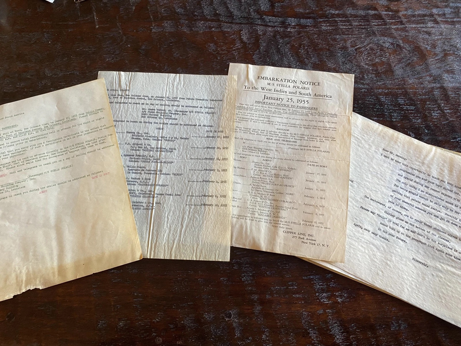 1955 STELLA POLARIS CRUISE SHIP CLIPPER LINE TELEGRAM CORRESPONDENCE 13 PAGES