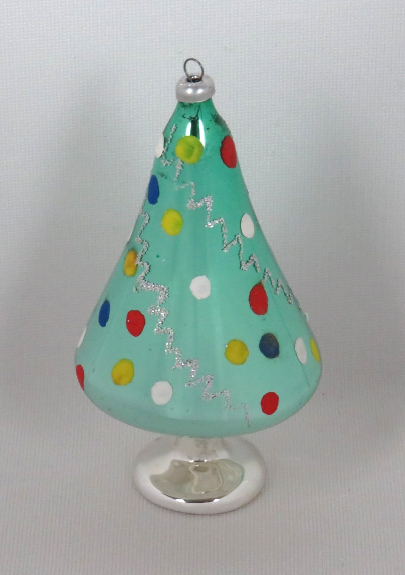 VTG DE CARLINI GLASS CHRISTMAS TREE ORNAMENT HAND PAINTED MADE IN ITALY 4 1/4\